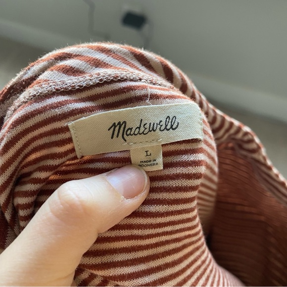 Madewell Double Face Jersey Stripe Dusty Redwood Drop Shoulder Casual Henley Tee - Picture 3 of 6